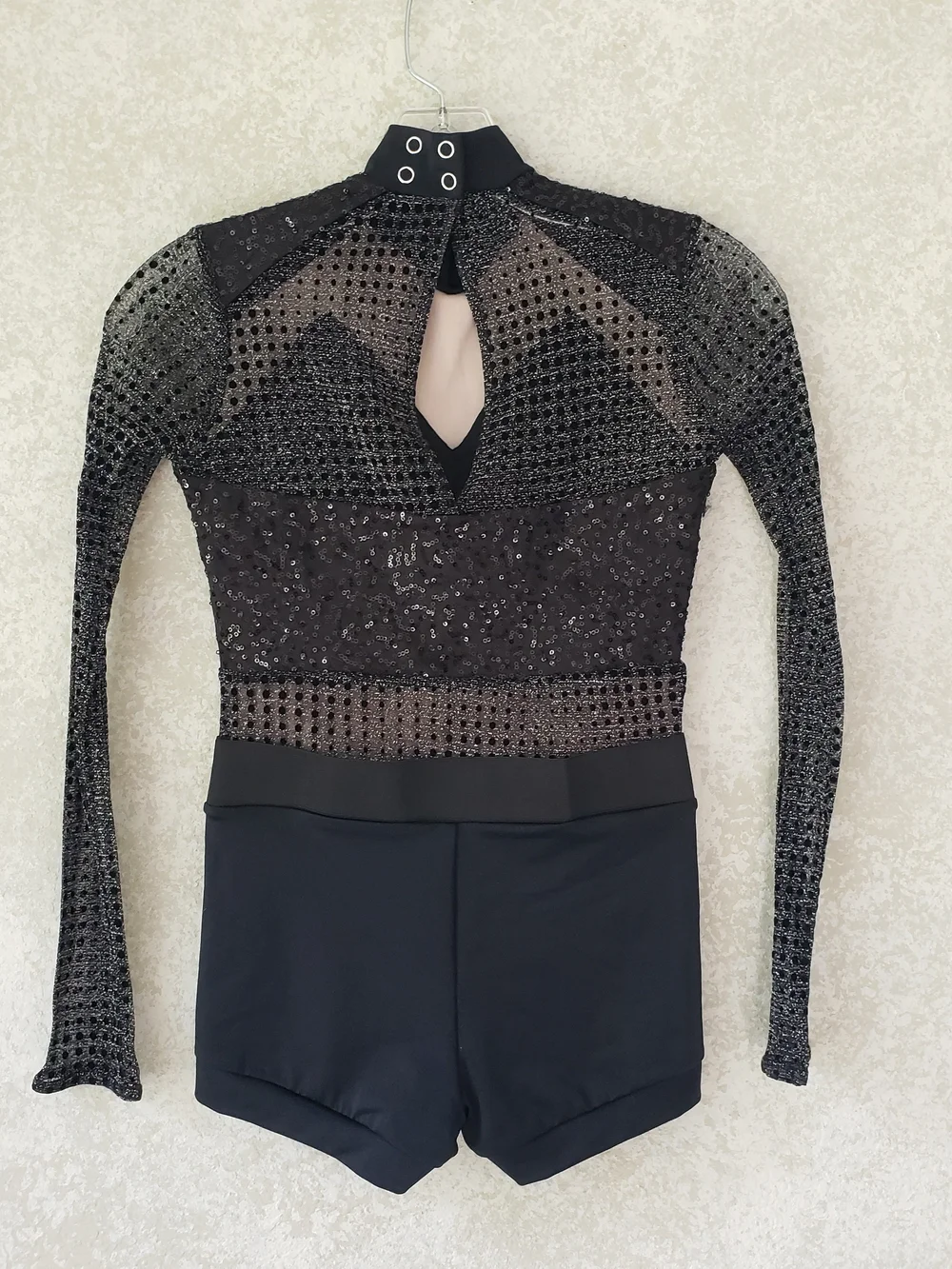 Weissman Girls  Black Sequin‎ Mesh Long-Sleeve Bodysuit Size LC Dancewear